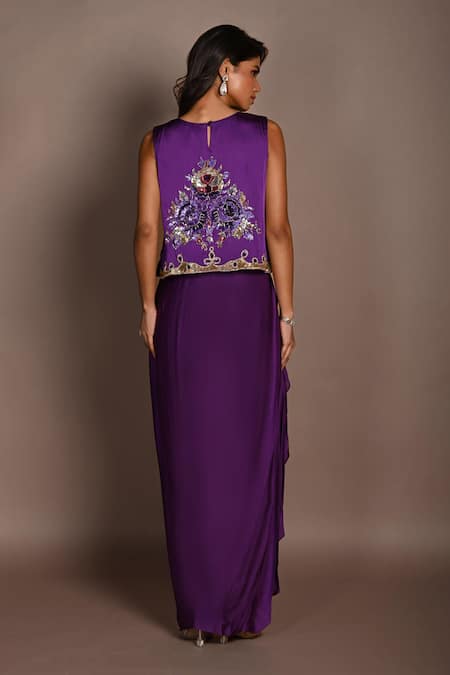 ISADAA BY ROTNA DUTT Hand Embroidered Jacket & Draped Skirt Set 