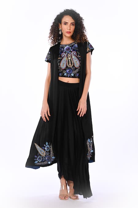 ISADAA BY ROTNA DUTT Embroidered Paisley Top Skirt & Jacket Set 