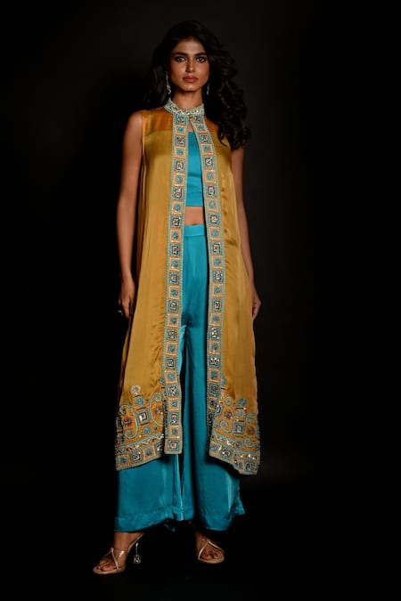 ISADAA BY ROTNA DUTT Embroidered Sleeveless Jacket Top & Pant Set 