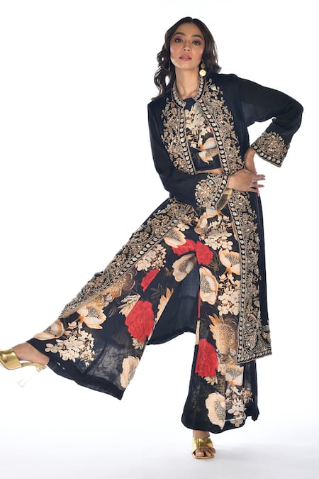 ISADAA BY ROTNA DUTT Zardosi Embroidered Jacket With Top & Pant 