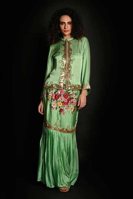 ISADAA BY ROTNA DUTT Sequins & Cutdana Embroidered Jacket Skirt Set 