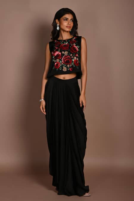 ISADAA BY ROTNA DUTT Floral Sequin & Cutdana Embroidered Crop Top & Skirt 
