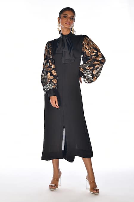 ISADAA BY ROTNA DUTT Sequined Balloon Sleeve Dress 