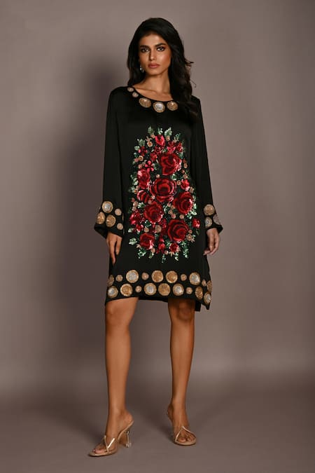 ISADAA BY ROTNA DUTT Embroidered Floral & Coin Dress 