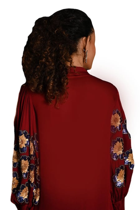 ISADAA BY ROTNA DUTT Satin Georgette Sequin & Beads Embroidered Shirt 