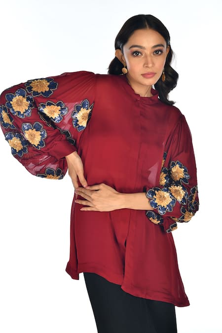 ISADAA BY ROTNA DUTT Satin Georgette Sequin & Beads Embroidered Shirt 