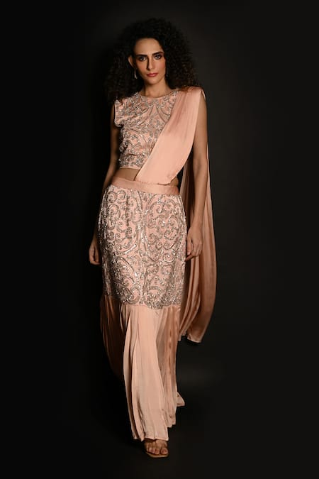 ISADAA BY ROTNA DUTT Sequins & Cutdana Hand Embroidered Lehenga Saree 