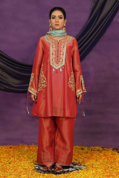 Jyoti Bansal Tilla Dori & Mirror Embroidered Kurta Set 