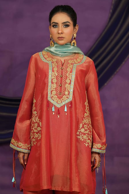 Jyoti Bansal Tilla Dori & Mirror Embroidered Kurta Set 