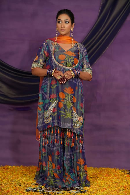 Jyoti Bansal Printed Tissue Kurta Sharara Set 