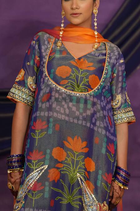 Shop_Jyoti Bansal_Purple Tissue, Organza Embroidery, Lace, Mirrors, Printed Kurta Sharara Set _Online_at_Aza_Fashions