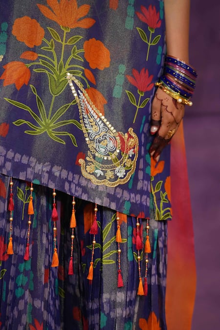 Jyoti Bansal_Purple Tissue, Organza Embroidery, Lace, Mirrors, Printed Kurta Sharara Set _at_Aza_Fashions