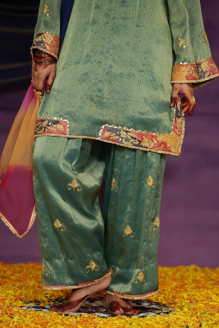 Buy_Jyoti Bansal_Green Tissue, Organza Embroidery, Mirrors, Tilla Dori And Work Kurta Salwar Set _Online_at_Aza_Fashions
