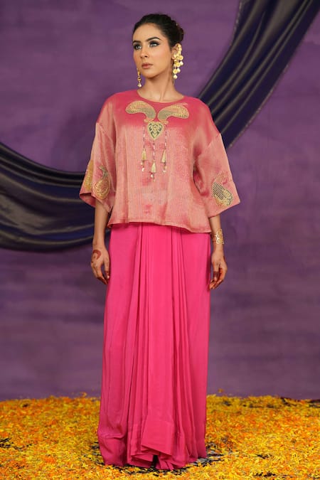 Jyoti Bansal Tilla Dori & Mirror Work Top With Skirt 