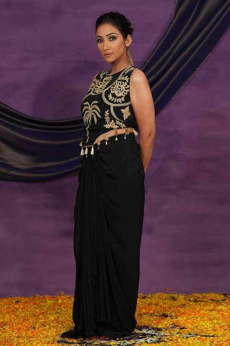 Jyoti Bansal Tilla Dori & Mirror Embroidered Top With Skirt 