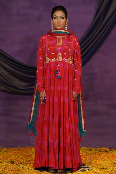 Jyoti Bansal Tie Dye Tilla Dori Embroidered Anarkali With Dupatta 