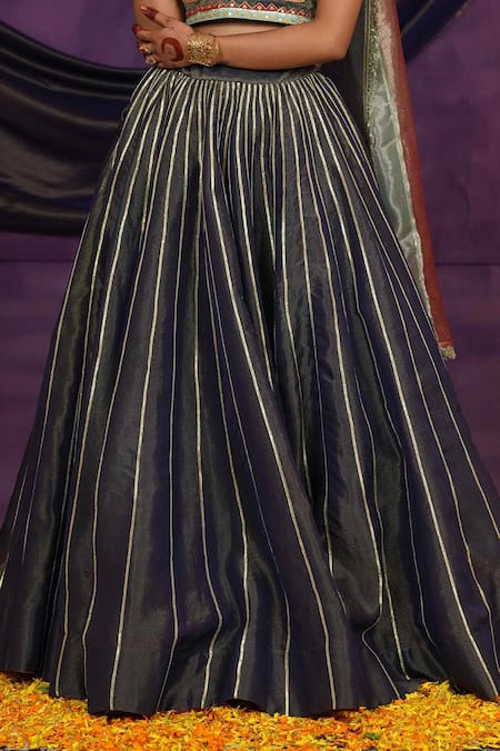 Jyoti Bansal_Gray Tissue, Organza Embroidery, Mirrors, Dori And Work Blouse Lehenga Set _Online_at_Aza_Fashions