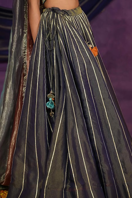 Jyoti Bansal_Gray Tissue, Organza Embroidery, Mirrors, Dori And Work Blouse Lehenga Set _at_Aza_Fashions