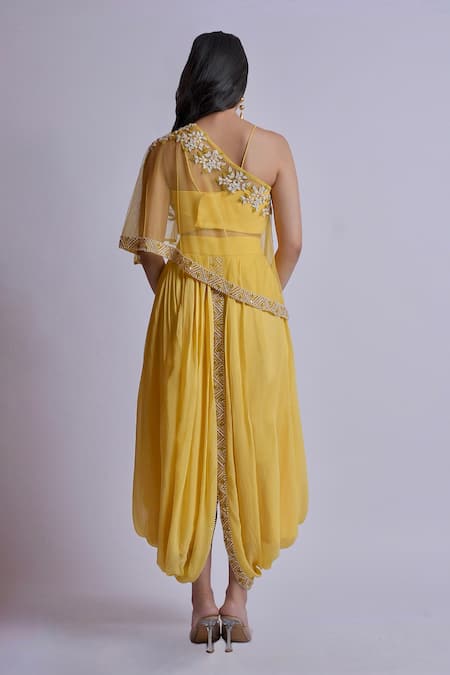 Richa Jaisinghani Label Honey Haze One Shoulder Cape & Skirt Set 