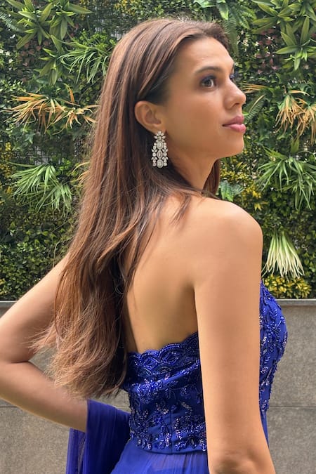 Richa Jaisinghani Label_Blue Georgette Embroidery, Beads, Sequins, Indigo Hour Kurta Sharara Set _Online_at_Aza_Fashions