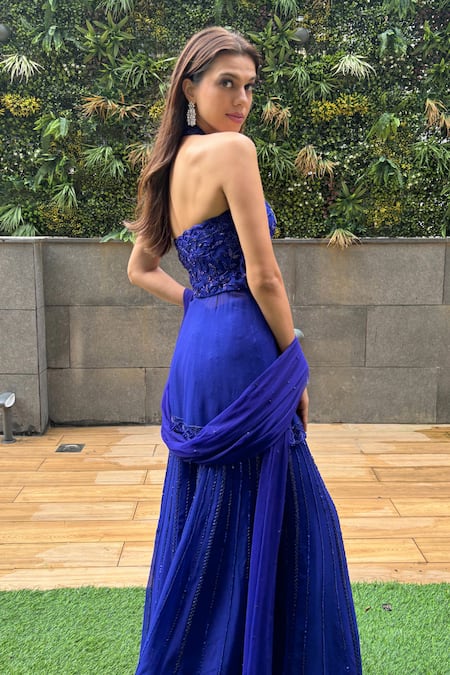 Richa Jaisinghani Label Indigo Hour Embroidered Kurta Sharara Set 