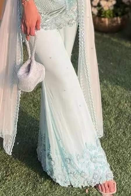 Richa Jaisinghani Label Aqua Georgette Beads, Embroidery Sweetheart Neck Ariel Kurta Sharara Set Online at Aza Fashions Richa Jaisinghani Label_Aqua Georgette Beads, Embroidery Sweetheart Neck Ariel Kurta Sharara Set_Online_at_Aza_Fashions