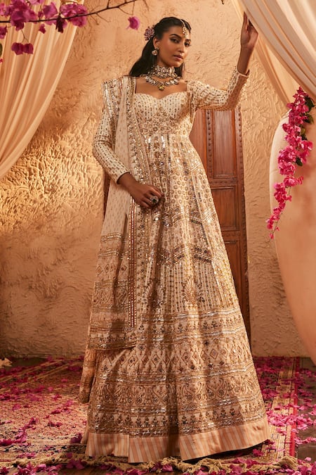 The Royaleum Ivory Silk Embroidery, Sequins, Zari Sweetheart Mehzarin Anarkali And Dupatta 