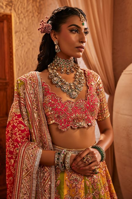 The Royaleum_Fuchsia Silk Embroidery, Sequins, Zari Sweetheart Yuvranii Lehenga Set _at_Aza_Fashions