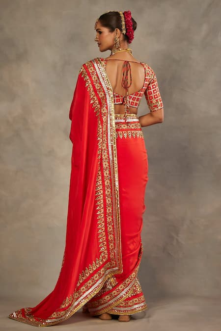 The Royaleum Liyana Red Silk Saree With Embroidered Blouse 