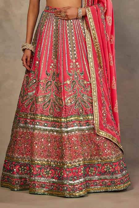 The Royaleum_Pink Silk Embroidery, Sequins, Zari High Neck Rosira Lehenga Set _at_Aza_Fashions