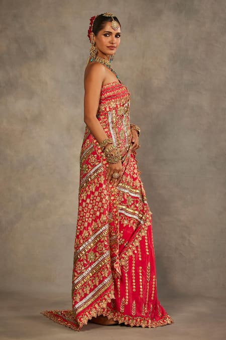 The Royaleum_Pink Silk Zari, Embroidery Sweetheart Neck Varnika Saree And Blouse Set _Online_at_Aza_Fashions