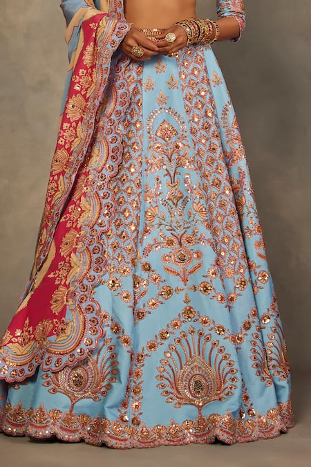 Buy The Royaleum Sky Blue Silk Embroidery, Sequins, Zari Sweetheart Neck Jhoomer Lehenga Set Online at Aza Fashions Buy_The Royaleum_Sky Blue Silk Embroidery, Sequins, Zari Sweetheart Neck Jhoomer Lehenga Set _Online_at_Aza_Fashions