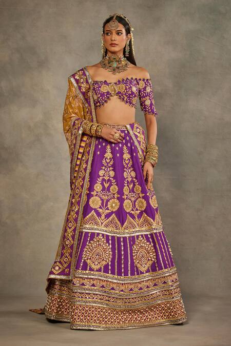 Buy_The Royaleum_Purple Silk Embroidery, Zari Off-shoulder Jugni Lehenga Set _Online_at_Aza_Fashions