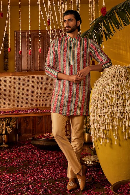 The Royaleum Avi Printed Striped Silk Kurta 