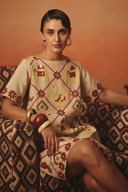 Pooja Rajgarhia Gupta Tota Maina Ikat Pattern Dress 