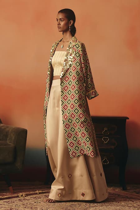 Pooja Rajgarhia Gupta Mayuri Ikat Pattern Jacket & Lehenga Set 