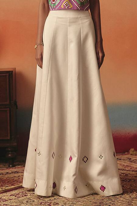 Buy_Pooja Rajgarhia Gupta_Magenta Crepe, Satin Sequins, Embroidery High Neck Hansini Ikat Top And Skirt Set _Online_at_Aza_Fashions