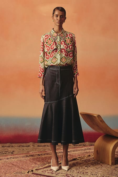 Pooja Rajgarhia Gupta Navy Denim Dhara Flared Hem Skirt 