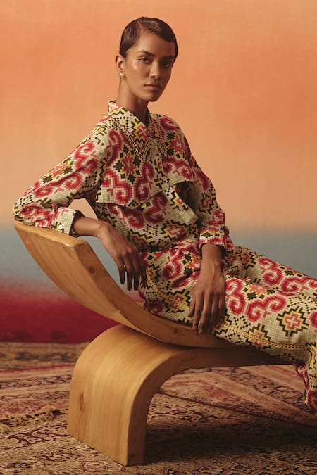 Pooja Rajgarhia Gupta Tara Rivitted Ikat Pattern Shirt 