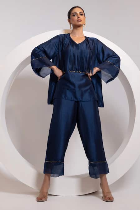 Oshi By Shikha Silk Organza Top & Broad Pant Set 