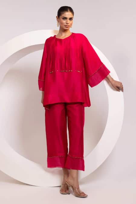 Oshi By Shikha Silk A-Line Top & Broad Pant Set 