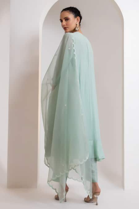 Oshi By Shikha Pearl Embroidered Flared Kurta Set 