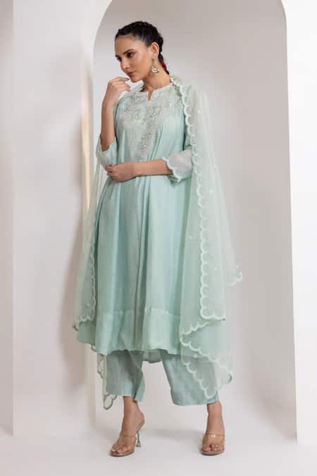 Oshi By Shikha Pearl Embroidered Flared Kurta Set 