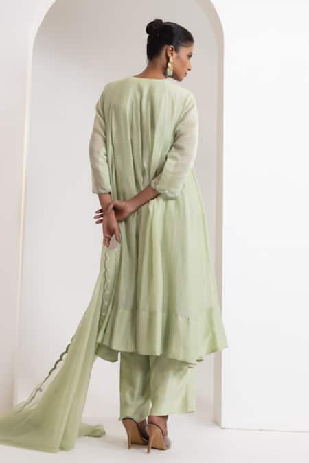 Oshi By Shikha Pearl Embroidered Flared Kurta Pant Set 