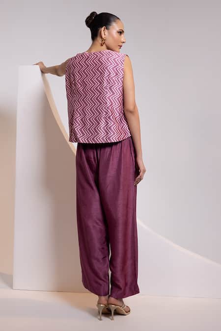 Oshi By Shikha Printed Silk Waistcoat & Broad Pant Set 