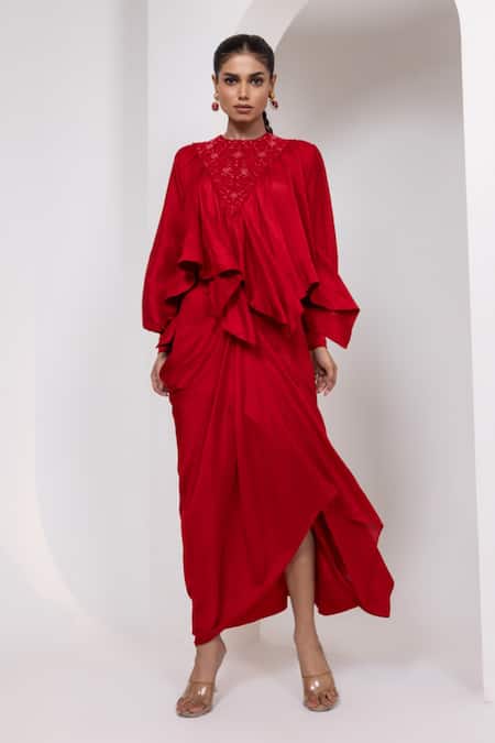 Oshi By Shikha Hand Embroidered Top & Draped Skirt 