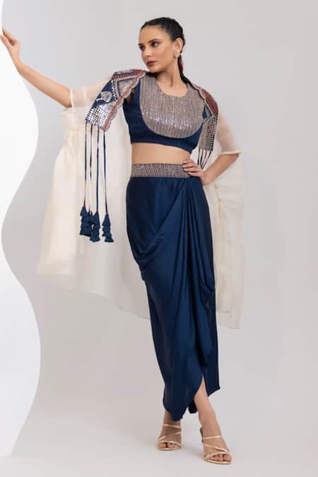 Oshi By Shikha Marori & Sequin Embroidered Cape Skirt Set 