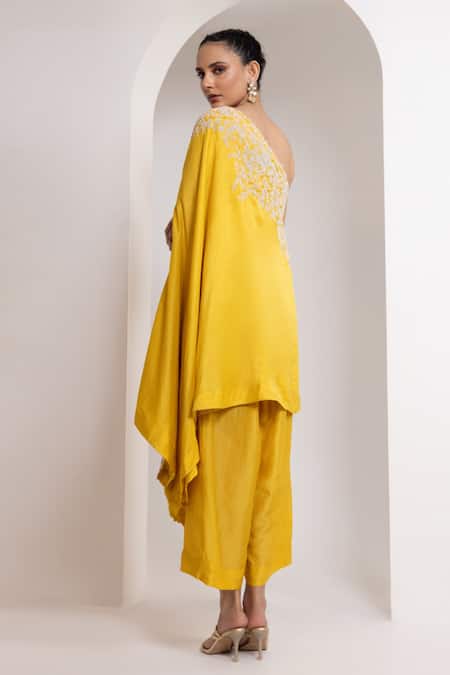 Oshi By Shikha Pearl Embroidered One Shoulder Tunic & Pant 