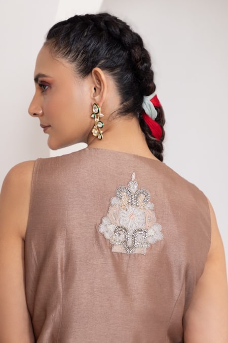 Buy_Oshi By Shikha_Off White Silk Embroidery, Beads, Metallic Zardozi Waistcoat And Draped Skirt _Online_at_Aza_Fashions