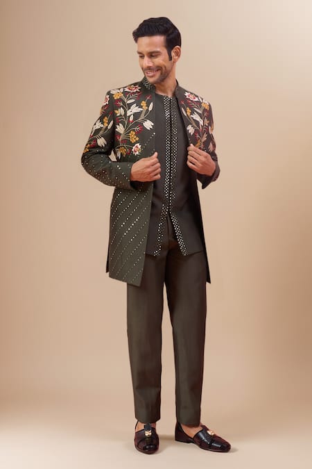 Arihant Rai Sinha Mirror Work & Thread Embroidered Bandhgala Set 